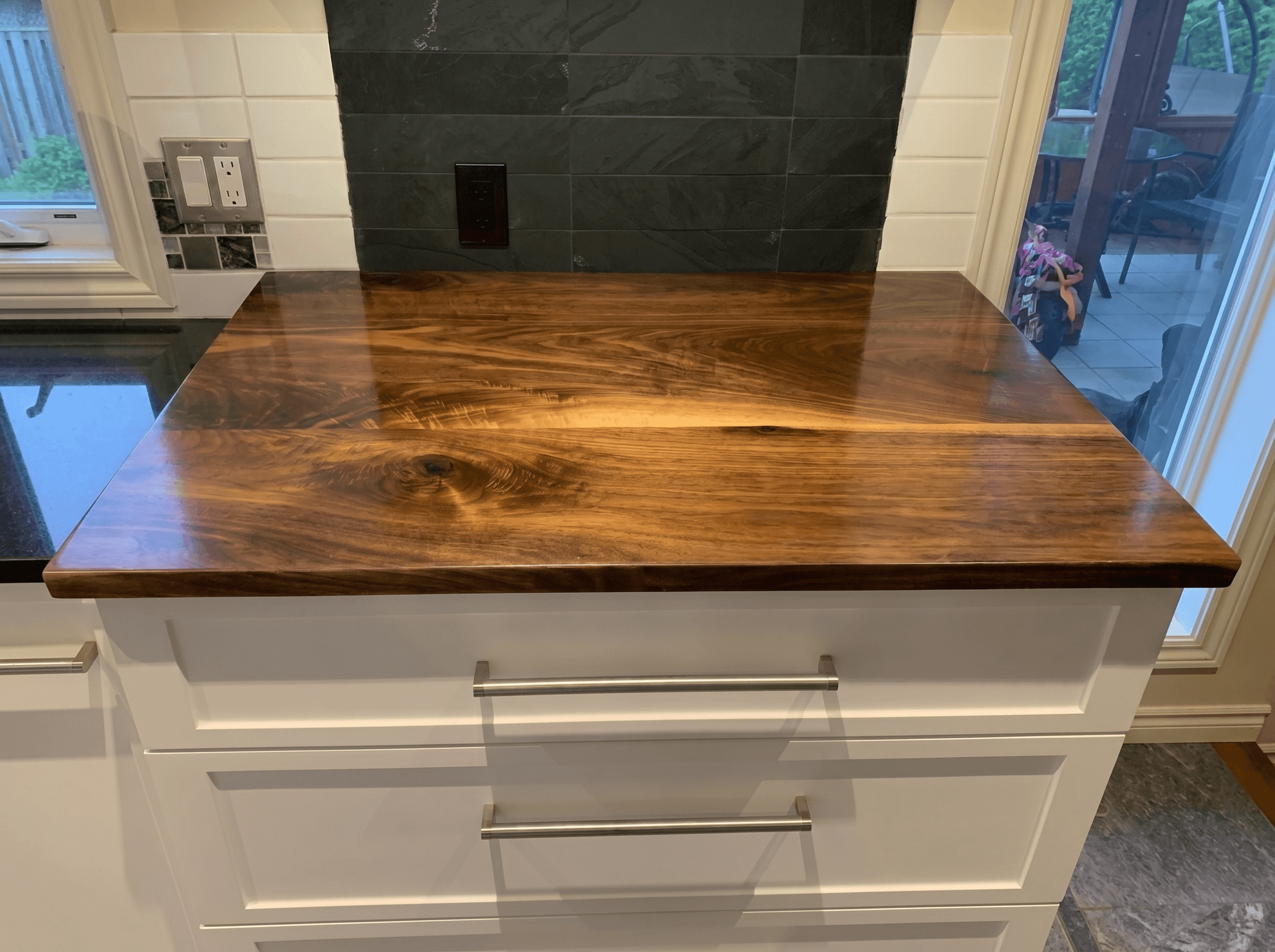 Glossy Walnut Waterfall Island