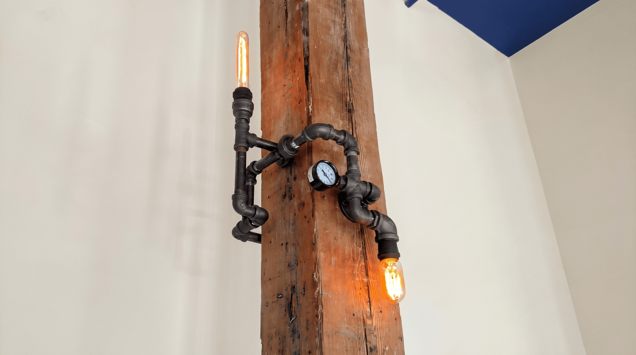 Detail Pipe Sconce Reclaimed Timber