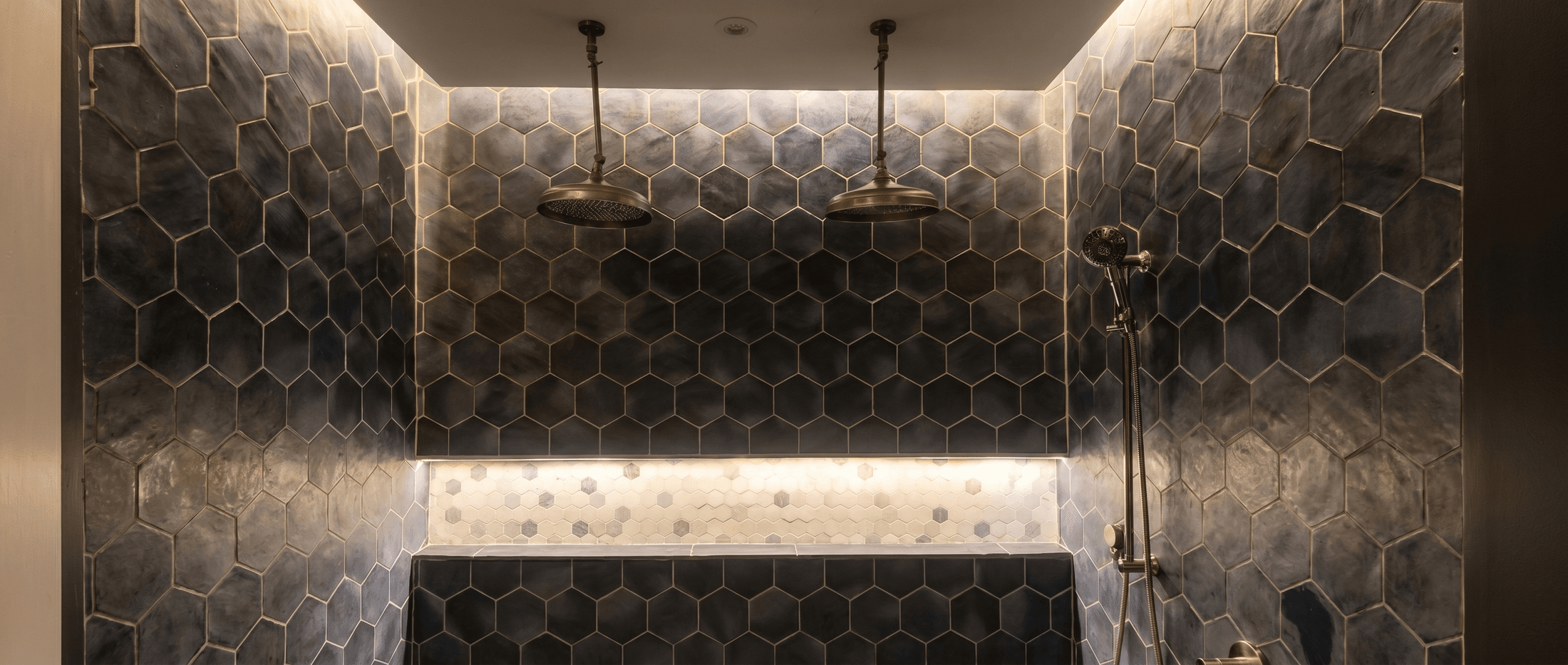 Dark Hex Tile Walk in Shower