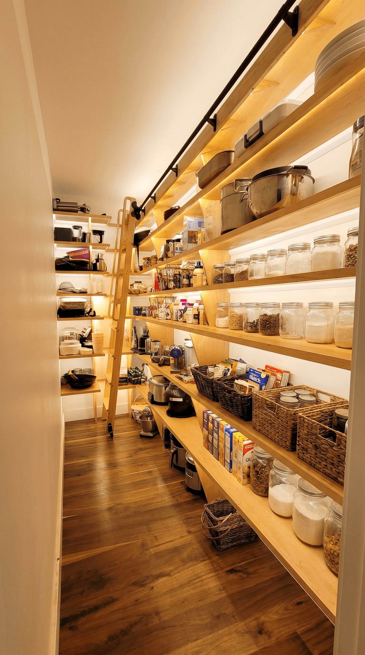 Illuminated Rolling-Ladder Pantry